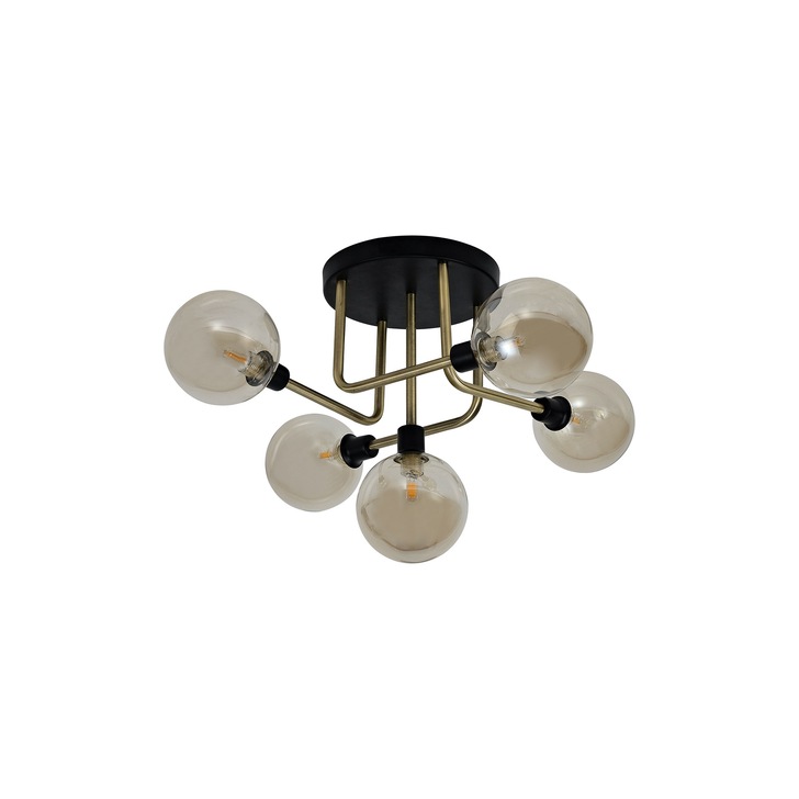 Idolite Atlas Matt Black/Antique Brass Finish 5 Light Flush Ceiling Light