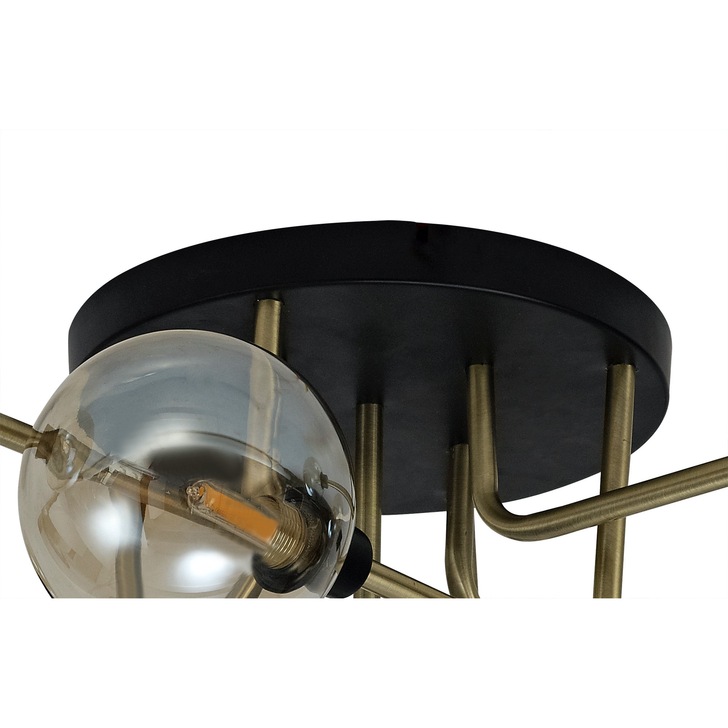 Idolite Atlas Matt Black/Antique Brass Finish 9 Light Flush Ceiling Light