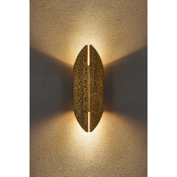 Idolite Azario Modern Organic Luxe Hammered Antique Brass Up/Down Wall Lamp 360mm Curved - IP54