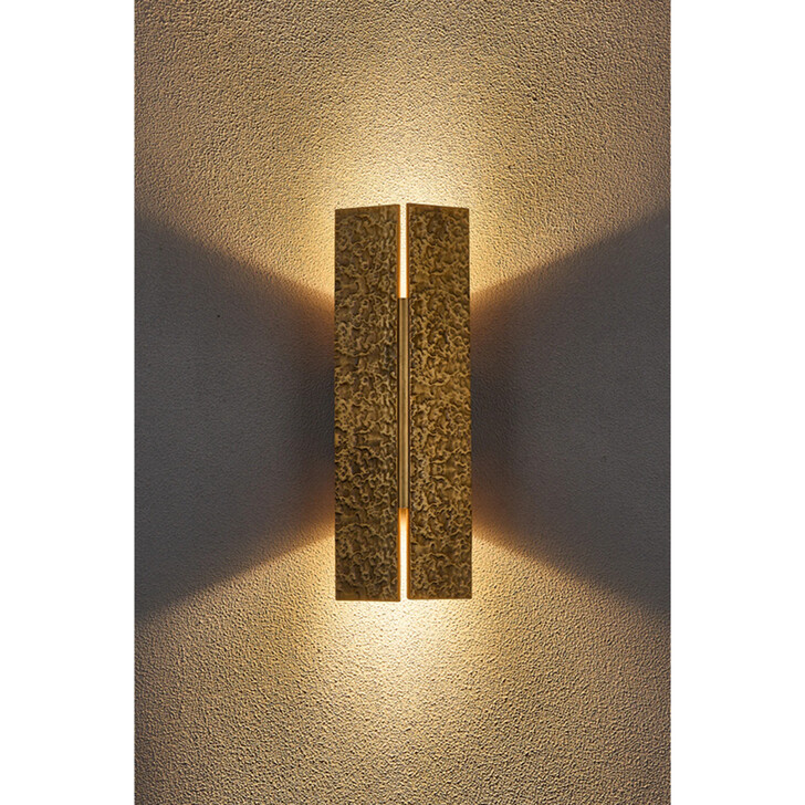 Idolite Azario Modern Organic Luxe Hammered Antique Brass Up/Down Wall Lamp 360mm Rectangular - IP54