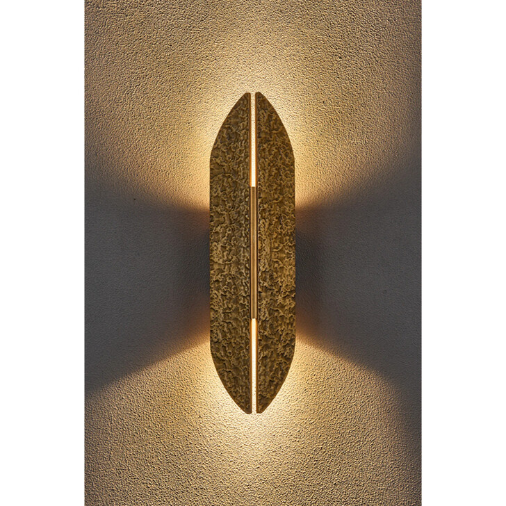 Idolite Azario Modern Organic Luxe Hammered Antique Brass Up/Down Wall Lamp 460mm Curved - IP54