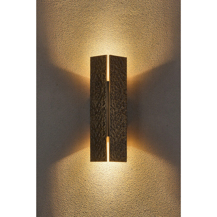 Idolite Azario Modern Organic Luxe Hammered Matt Bronze Up/Down Wall Lamp 360mm Rectangular - IP54