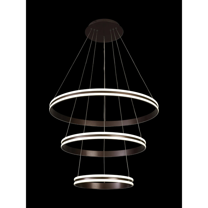 Idolite Balbi Coffee Finish Large 3 Ring Dimmable Led Pendant Light - 4000K
