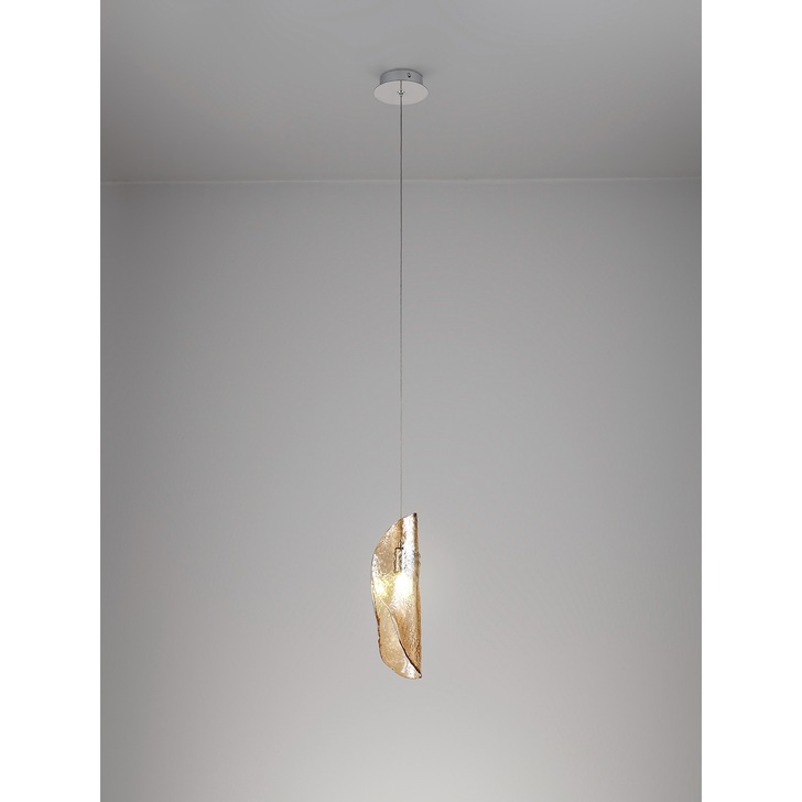 Idolite Bangeta Polished Chrome Single Pendant Light Complete With Amber Glass