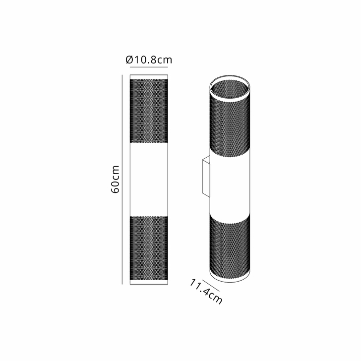 Idolite Bevin Up/Down Wall Lamp: 2 x 10W LED: 3000K: 1500lm: IP54: Black With 600mm Mesh Oval Pattern Shade (A)