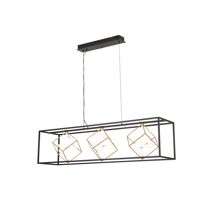 Idolite Bolton Linear Led Spiral Bar Pendant Light In Black And Painted Gold - Dimmable - 3000K