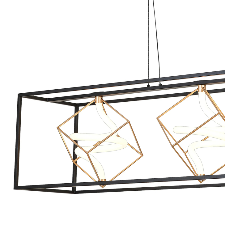 Idolite Bolton Linear Led Spiral Bar Pendant Light In Black And Painted Gold - Dimmable - 3000K