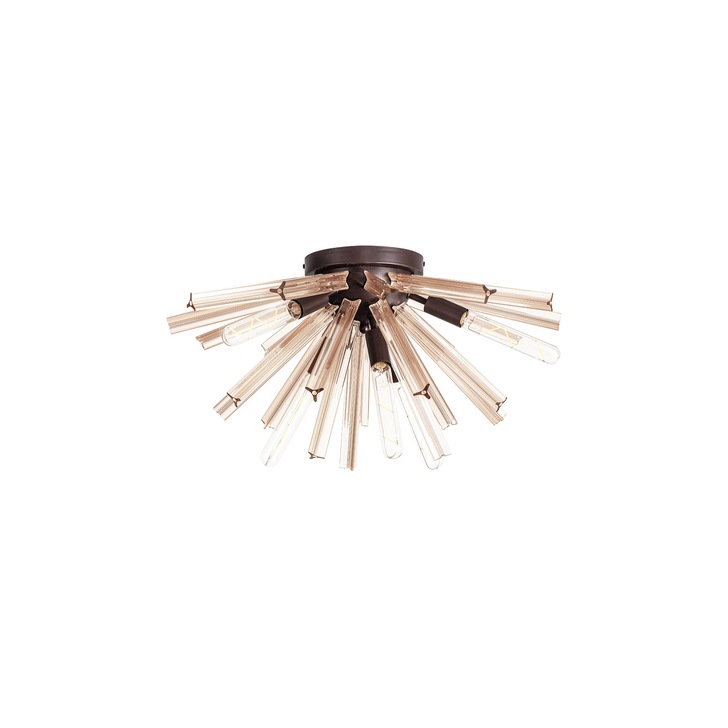 Idolite Burns Brown Oxide 6 Light Semi-Flush Ceiling Light Complete With Champagne Glass Rods