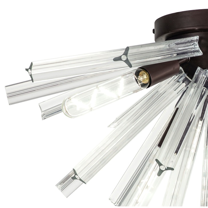 Idolite Burns Brown Oxide 6 Light Semi-Flush Ceiling Light Complete With Champagne Glass Rods