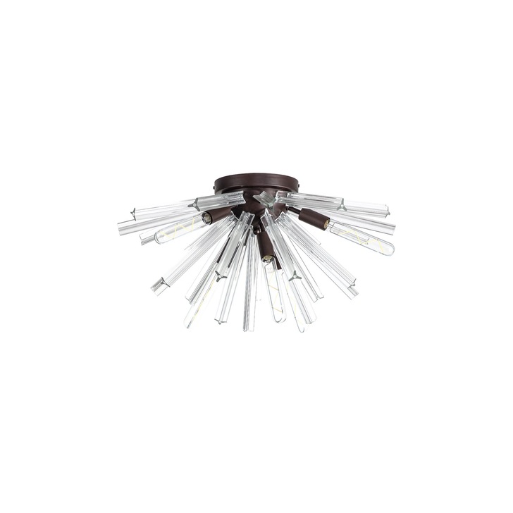 Idolite Burns Brown Oxide 6 Light Semi-Flush Ceiling Light Complete With Clear Glass Rods