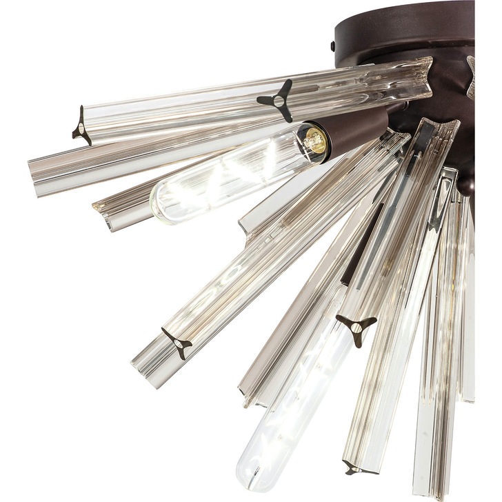 Idolite Burns Brown Oxide 6 Light Semi-Flush Ceiling Light Complete With Clear Glass Rods