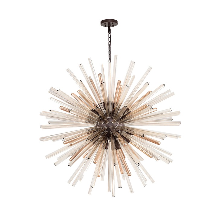 Idolite Burns Brown Oxide Large 32 Light Round Pendant Complete With Champagne Glass Rods