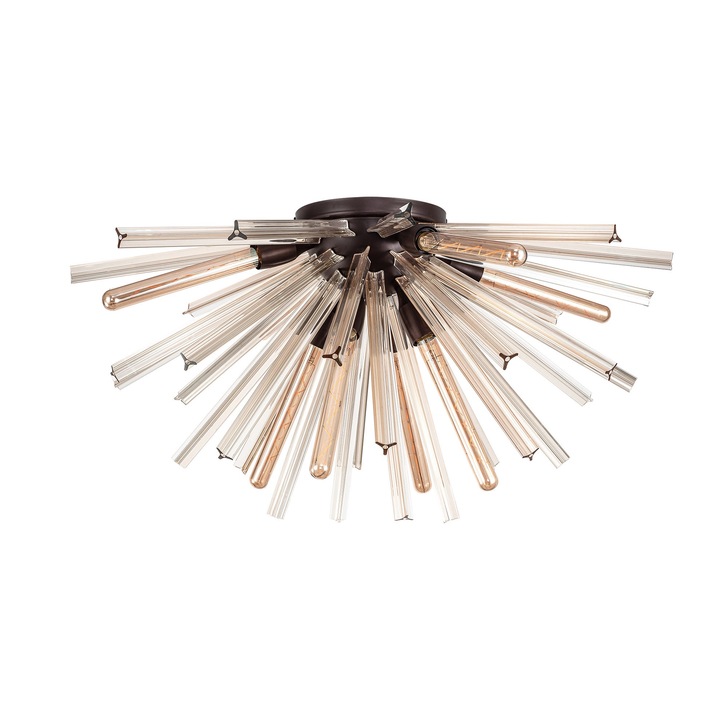 Idolite Burns Brown Oxide Large 8 Light Semi-Flush Ceiling Light Complete With Champagne Glass Rods