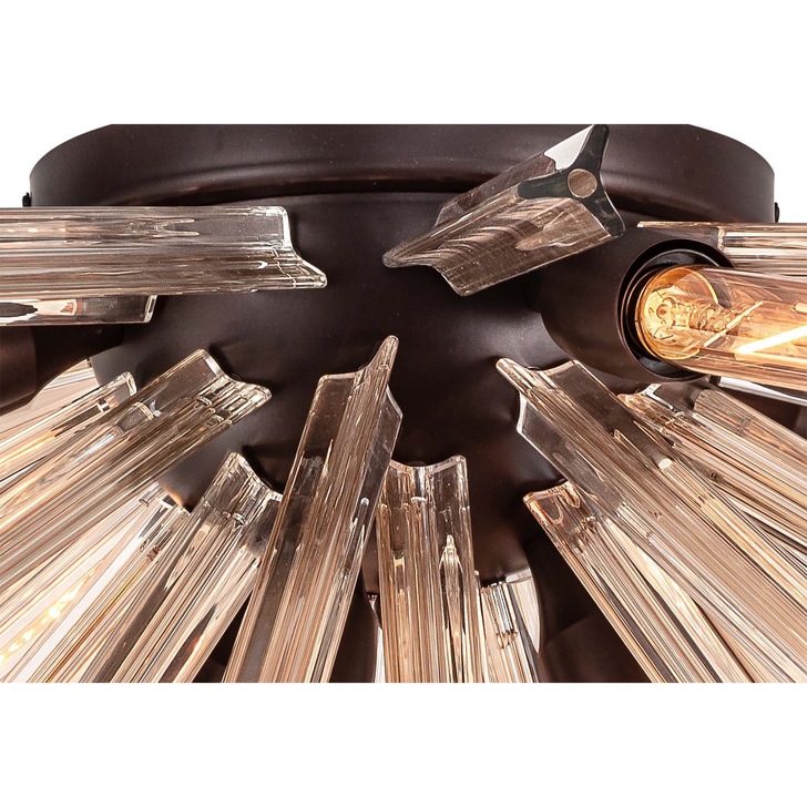 Idolite Burns Brown Oxide Large 8 Light Semi-Flush Ceiling Light Complete With Champagne Glass Rods