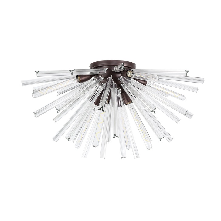 Idolite Burns Brown Oxide Large 8 Light Semi-Flush Ceiling Light Complete With Clear Glass Rods