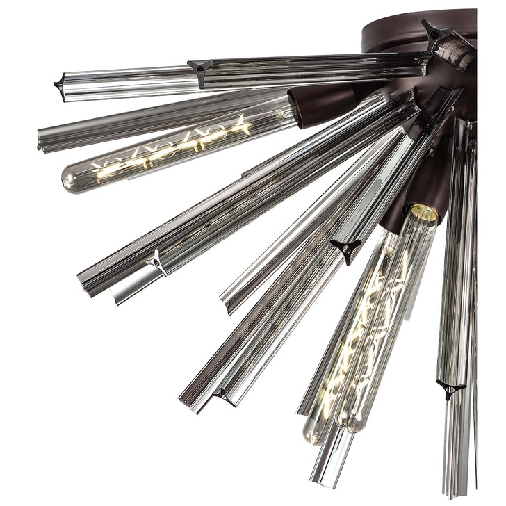 Idolite Burns Brown Oxide Large 8 Light Semi-Flush Ceiling Light Complete With Smoke Glass Rods