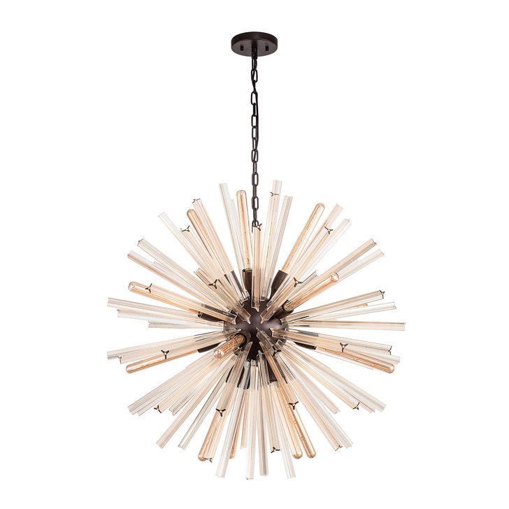 Idolite Burns Brown Oxide Medium 16 Light Round Pendant Complete With Champagne Glass Rods