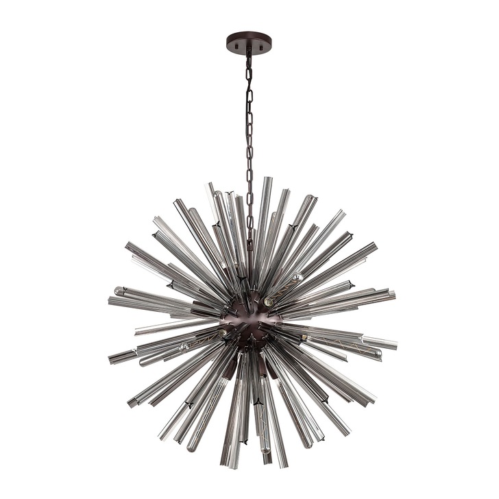 Idolite Burns Brown Oxide Medium 16 Light Round Pendant Complete With Smoke Glass Rods