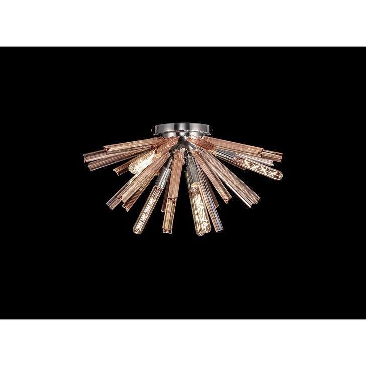 Idolite Burns Polished Nickel 6 Light Semi-Flush Ceiling Light Complete With Champagne Glass Rods