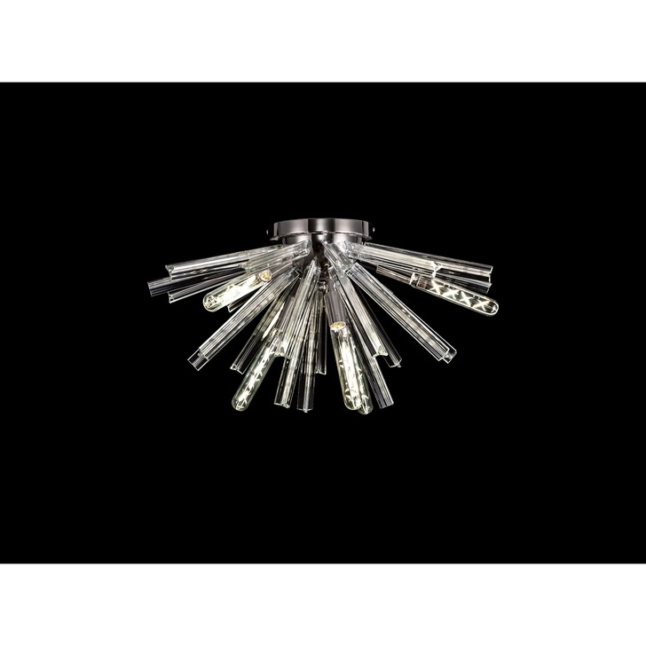 Idolite Burns Polished Nickel 6 Light Semi-Flush Ceiling Light Complete With Clear Glass Rods