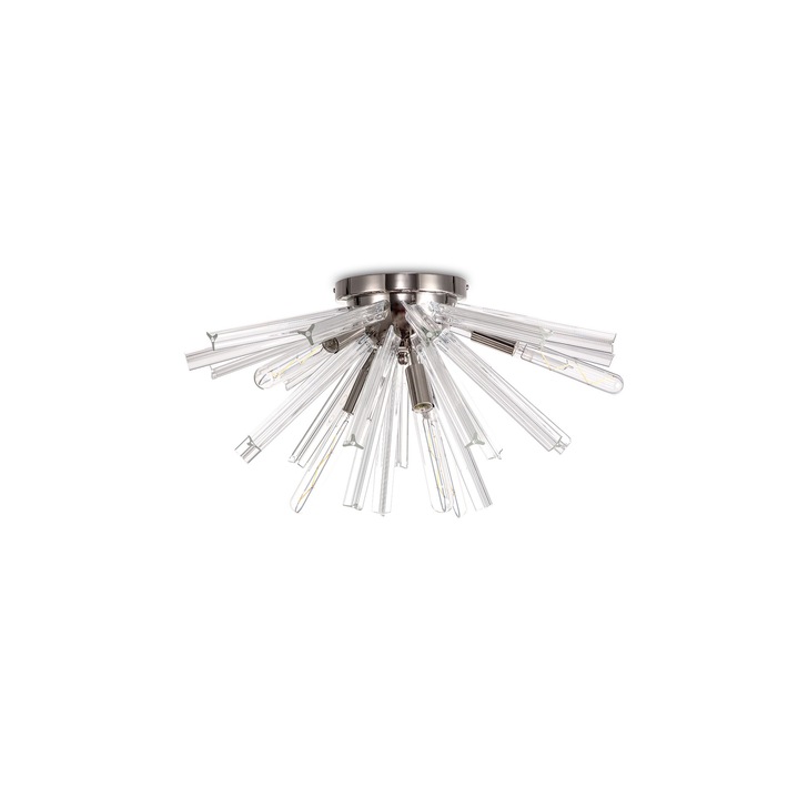 Idolite Burns Polished Nickel 6 Light Semi-Flush Ceiling Light Complete With Clear Glass Rods