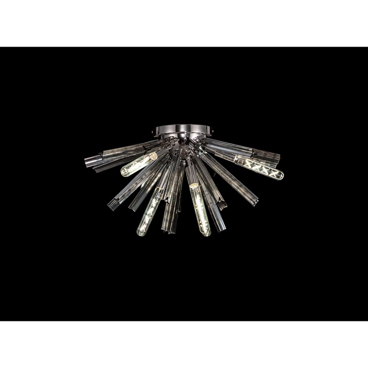 Idolite Burns Polished Nickel 6 Light Semi-Flush Ceiling Light Complete With Smoke Glass Rods