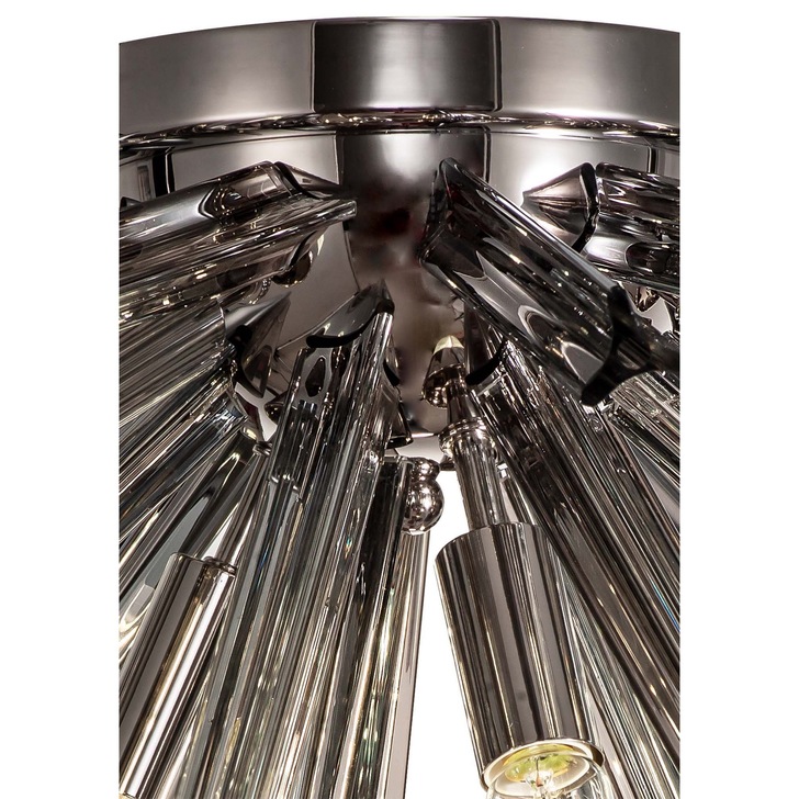 Idolite Burns Polished Nickel 6 Light Semi-Flush Ceiling Light Complete With Smoke Glass Rods