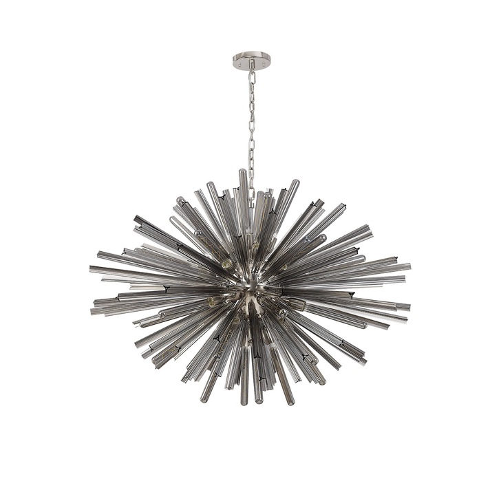 Idolite Burns Polished Nickel Large 32 Light Oval Pendant Complete With Champagne Glass Rods