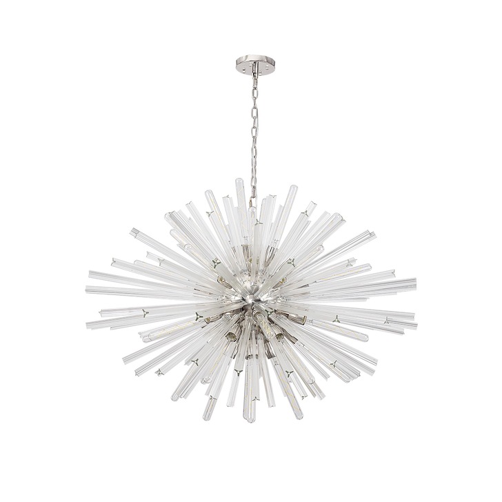 Idolite Burns Polished Nickel Large 32 Light Oval Pendant Complete With Clear Glass Rods