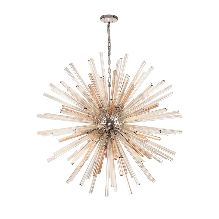 Idolite Burns Polished Nickel Large 32 Light Round Pendant Complete With Champagne Glass Rods