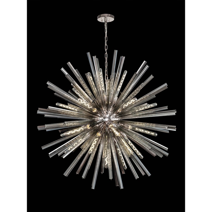 Idolite Burns Polished Nickel Large 32 Light Round Pendant Complete With Smoke Glass Rods