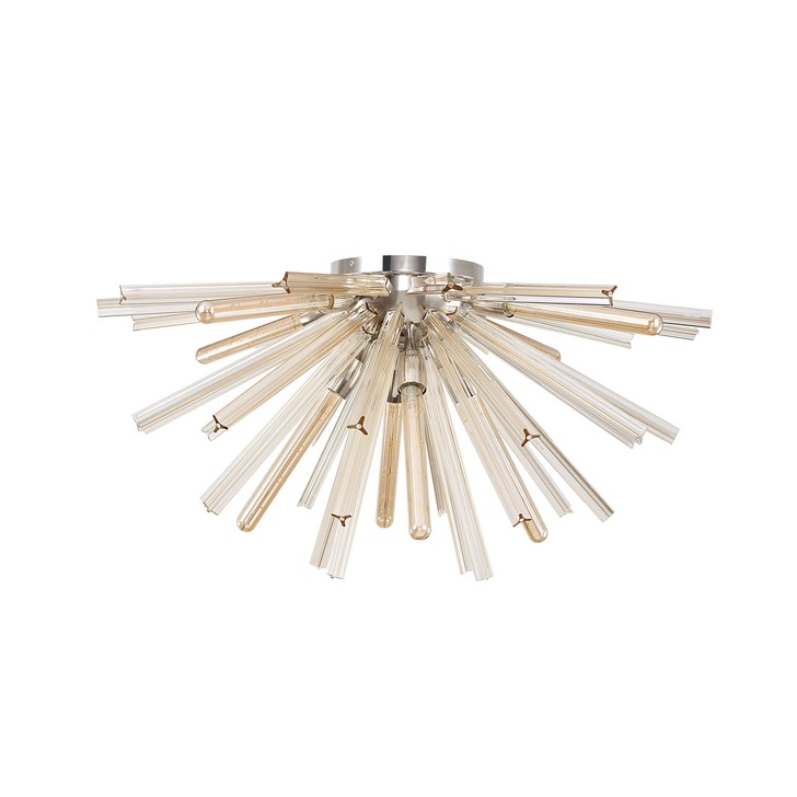 Idolite Burns Polished Nickel Large 8 Light Semi-Flush Ceiling Light Complete With Champagne Glass Rods