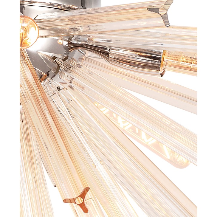 Idolite Burns Polished Nickel Large 8 Light Semi-Flush Ceiling Light Complete With Champagne Glass Rods