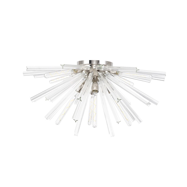 Idolite Burns Polished Nickel Large 8 Light Semi-Flush Ceiling Light Complete With Clear Glass Rods