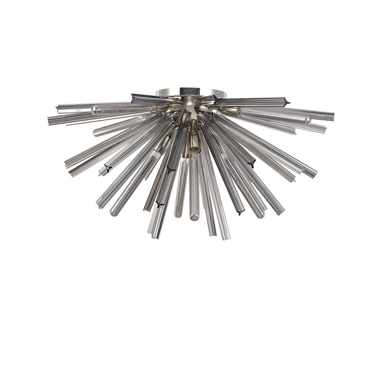 Idolite Burns Polished Nickel Large 8 Light Semi-Flush Ceiling Light Complete With Smoke Glass Rods