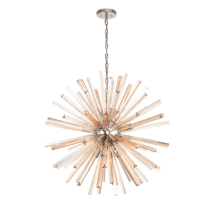 Idolite Burns Polished Nickel Medium 16 Light Round Pendant Complete With Champagne Glass Rods