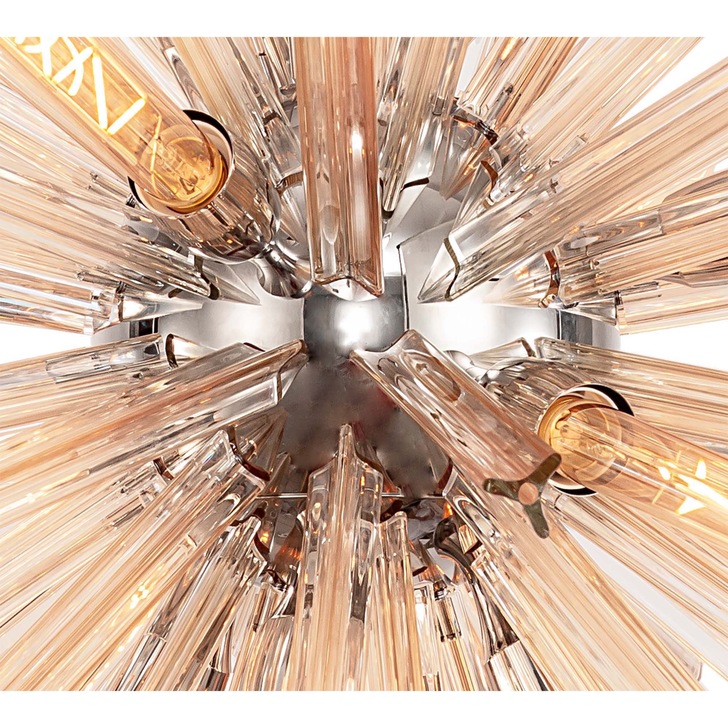 Idolite Burns Polished Nickel Medium 16 Light Round Pendant Complete With Champagne Glass Rods