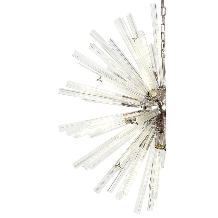 Idolite Burns Polished Nickel Medium 16 Light Round Pendant Complete With Clear Glass Rods