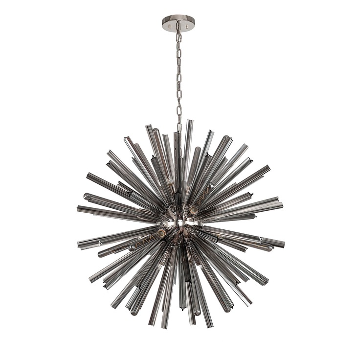 Idolite Burns Polished Nickel Medium 16 Light Round Pendant Complete With Smoke Glass Rods