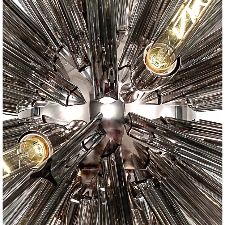 Idolite Burns Polished Nickel Medium 16 Light Round Pendant Complete With Smoke Glass Rods