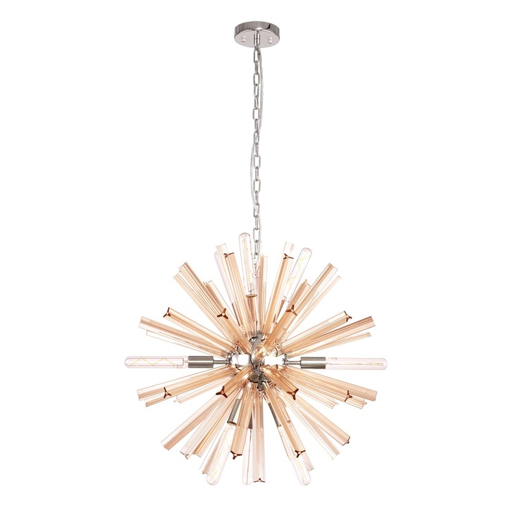 Idolite Burns Polished Nickel Round 10 Light Pendant Complete With Champagne Glass Rods