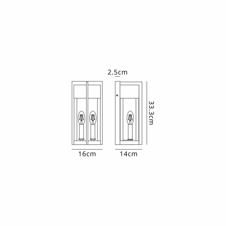 Idolite Butterton Rectangular 2 Light Medium Flush Wall Lantern Complete With Seeded Clear Glass - IP54