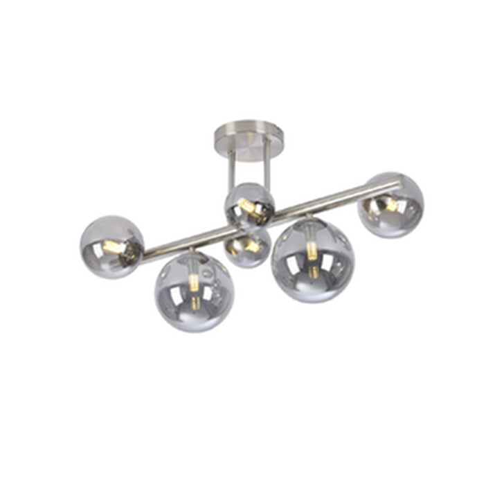 Idolite Calix IDOMS/2609 Semi Flush Ceiling Light, 6 x G9, Glass in a Satin Nickel/Smoke Plated Finish