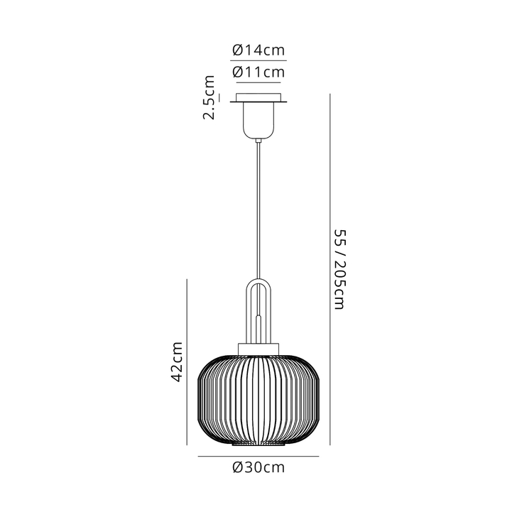 Idolite Camille 1 Light Pendant E27 30cm Pumpkin Shaped Ribbed Glass, Champagne Antique Silver/Black