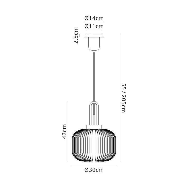 Idolite Camille 1 Light Pendant E27 30cm Pumpkin Shaped Ribbed Glass, Opal Antique Silver/Black