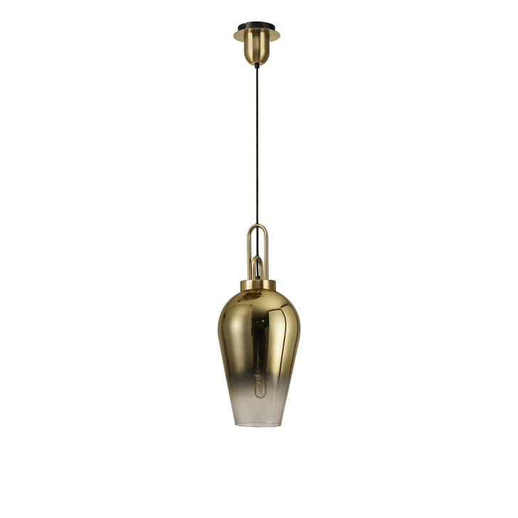 Idolite Camille 1 Light Pendant E27 With 23cm Pear Glass, Brass Gold/Matt Black/Clear