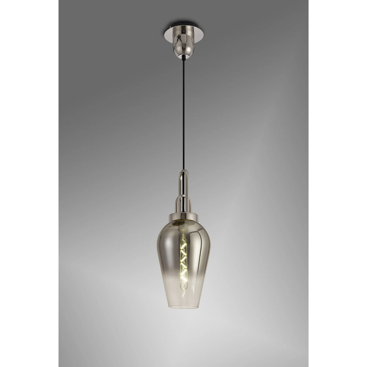 Idolite Camille 1 Light Pendant E27 With 23cm Pear Glass, Polished Nickel/Matt Black/Smoked/Clear