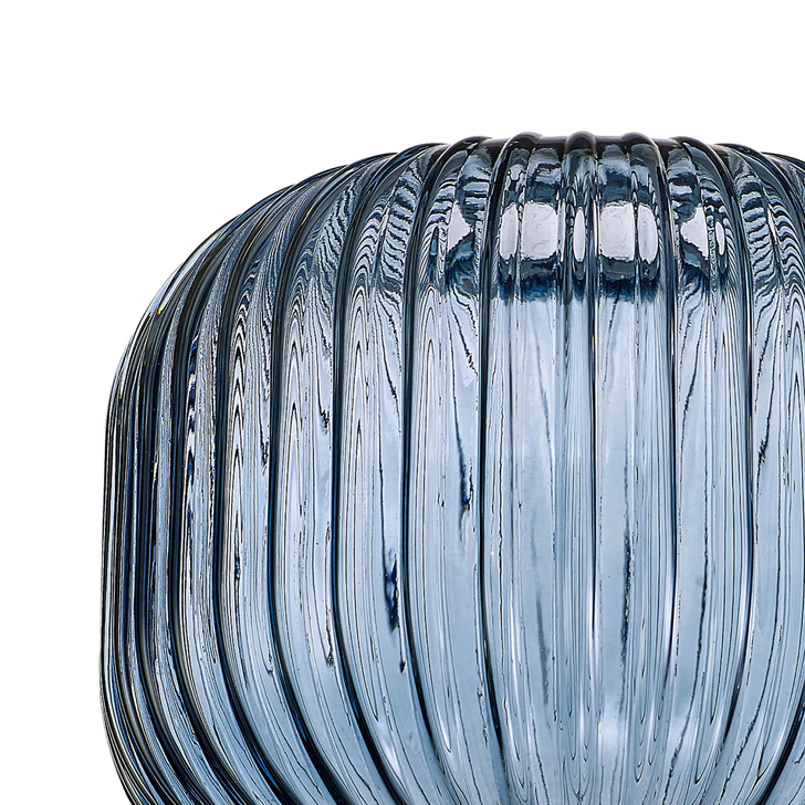 Idolite Camille 16x13cm Pumpkin Shaped Ribbed Glass, Petrol Blue