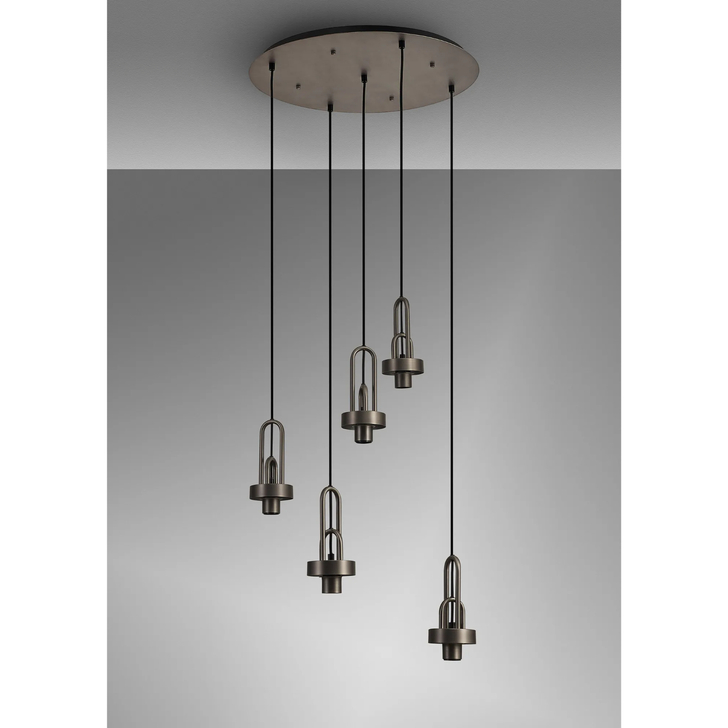Idolite Camille 2.5m Round Suspension Kit, 5 x E27, Antique Silver/Matt Black