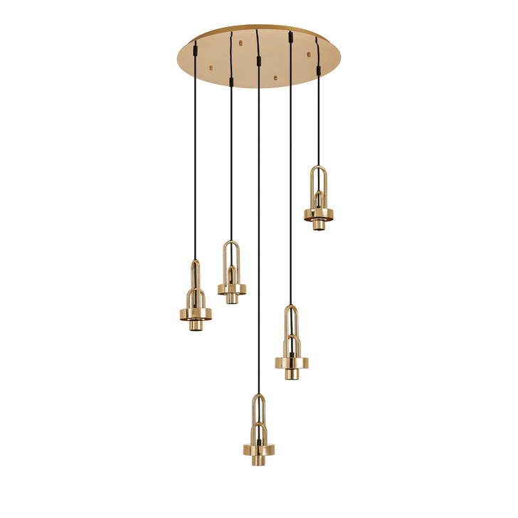 Idolite Camille 2.5m Round Suspension Kit, 5 x E27, French Gold/Matt Black